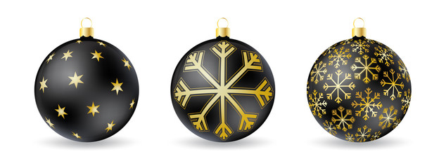 Set of Black Christmas balls with decorative winter ornament