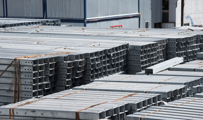 Temporary storage area for galvanized pipes in the open air
