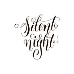 Silent night phrase. Greeting card. Merry Christmas lettering. Ink illustration. Modern brush calligraphy. Isolated on white background.