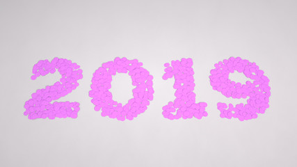 2019 number made from purple confetti