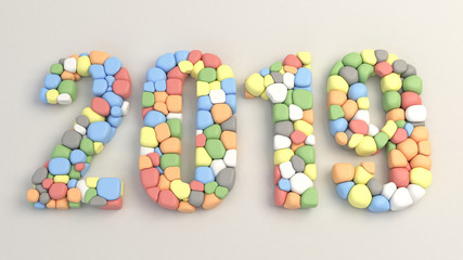 2019 number made from colorful balloons