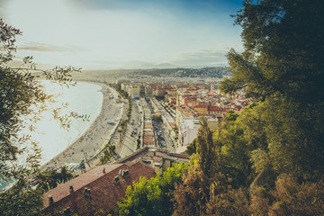 Evening view of Nice from the Castle hill