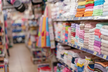 Fototapeta na wymiar Supermarket blur background with bokeh, Miscellaneous Product shelf.