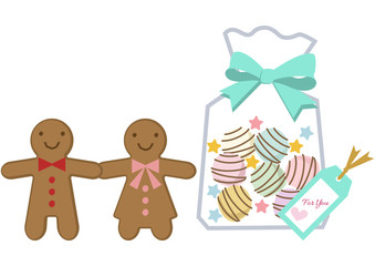 ジンジャーブレッドのイラスト。ジンジャーマンクッキーの挿絵。 焼き菓子のデザイン素材。
