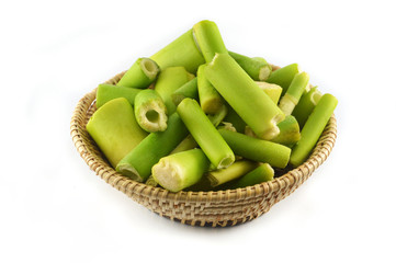 fresh bamboo shoot isolated / young of green bamboo shoot organic nature in basket isolated on white background