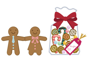 ジンジャーブレッドのイラスト。ジンジャーマンクッキーの挿絵。 焼き菓子のデザイン素材。