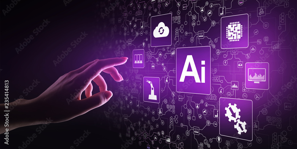 Poster ai artificial intelligence, machine learning, big data analysis and automation technology in busines