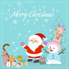 santa snowman and deer christmas card.