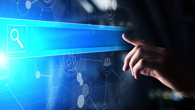 Search bar on virtual screen. Internet and technology concept.