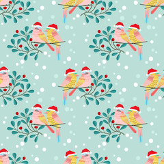 Cute Christmas bird on branch pattern
