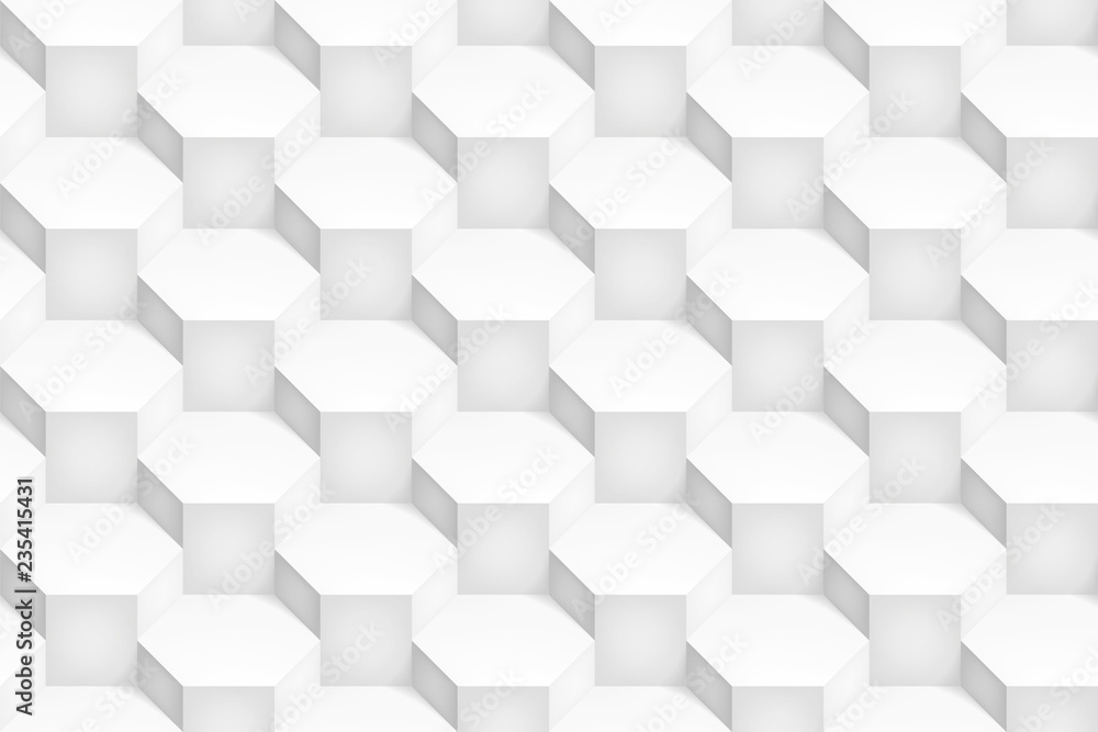 Poster volume realistic vector hexagon texture, light geometric seamless pattern, design white background f