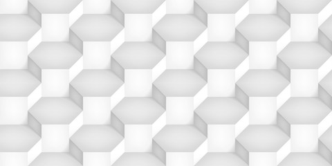 Volume realistic vector cubes texture, light geometric seamless pattern, design white illusion background for you projects 