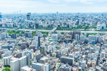 city urban skyline aerial view in koto district, japan