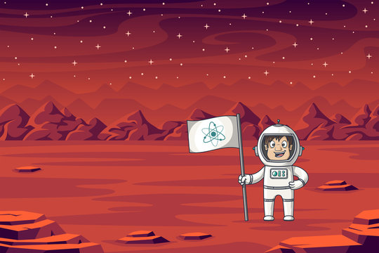 An Astronaut Stands With Flag On Mars