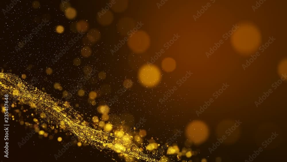 Poster seamless loop, gold digital abstract background with wave particles, glow sparkles and space with de