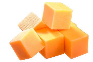 Cheddar cheese cubes, pile, paths
