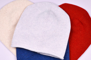 Set of colorful warm hats.