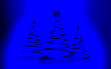 Abstract Christmas tree on blue background, 3D illustration