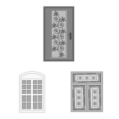 Vector illustration of door and front icon. Collection of door and wooden stock symbol for web.