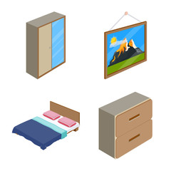 Vector design of bedroom and room symbol. Collection of bedroom and furniture stock symbol for web.