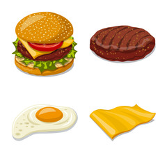 Isolated object of burger and sandwich logo. Collection of burger and slice stock vector illustration.