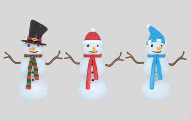 Snowmen. 3d illustration. Isolated.