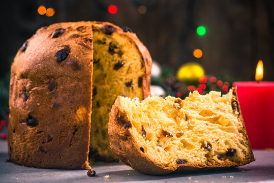 Slice of panettone Christmas festive sweet food