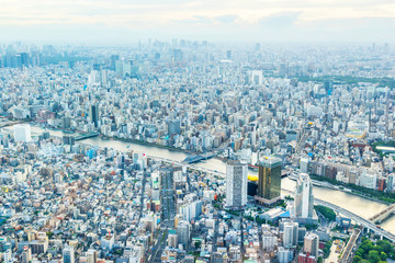 city urban skyline aerial view in koto district, japan