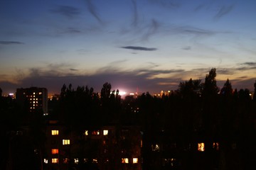 The evening sunset over the city