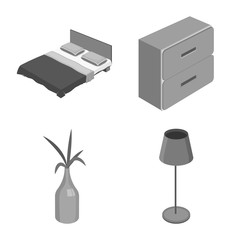 Vector design of bedroom and room symbol. Set of bedroom and furniture stock vector illustration.