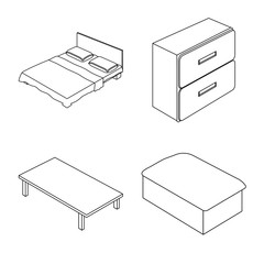 Isolated object of bedroom and room symbol. Collection of bedroom and furniture stock vector illustration.