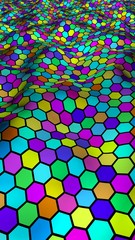 Honeycomb multi-colored. Perspective view on polygon look like honeycomb. Wavy surface. Isometric geometry. 3D illustration