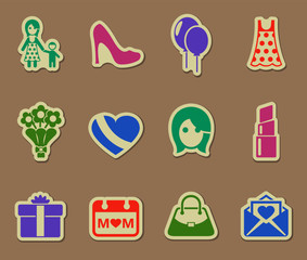 mother's day color vector icons on paper stickers