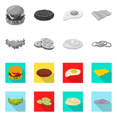 Vector design of burger and sandwich logo. Set of burger and slice vector icon for stock.