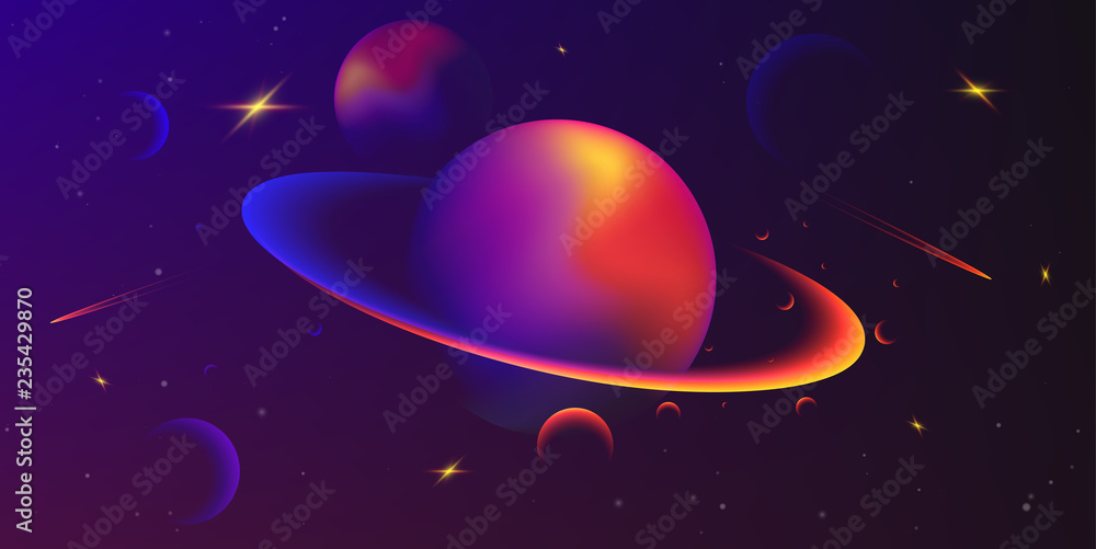 Poster vector space background with planets and stars. space exploration. gradient fluid design.
