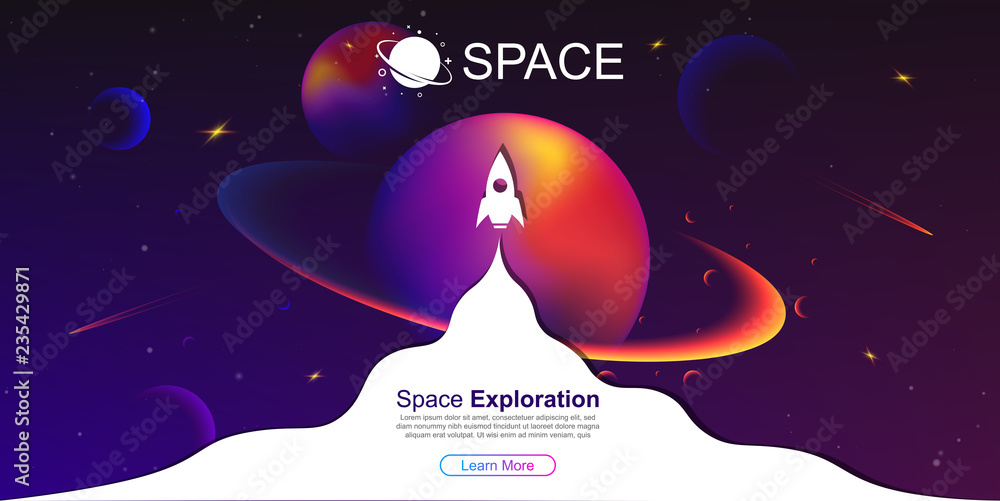 Poster vector space background with planets and stars. space exploration. gradient fluid design.