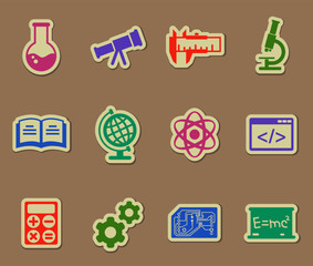 sciences color vector icons on paper stickers