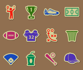 sport color vector icons on paper stickers