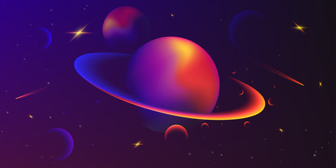 Vector space background with planets and stars. Space exploration. Gradient Fluid Design. © Yuri Hoyda