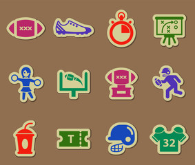 american football color vector icons on paper stickers