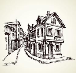 Old street. Vector drawing