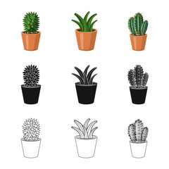 Isolated object of cactus and pot sign. Collection of cactus and cacti vector icon for stock.