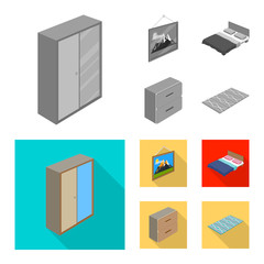 Vector design of bedroom and room symbol. Set of bedroom and furniture stock symbol for web.