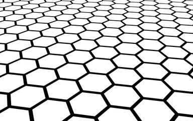 Black honeycomb on a white background. Perspective view on polygon look like honeycomb. Isometric geometry. 3D illustration