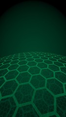 Multilayer sphere of honeycombs, blue on a dark background, social network, computer network, technology, global network. 3D illustration