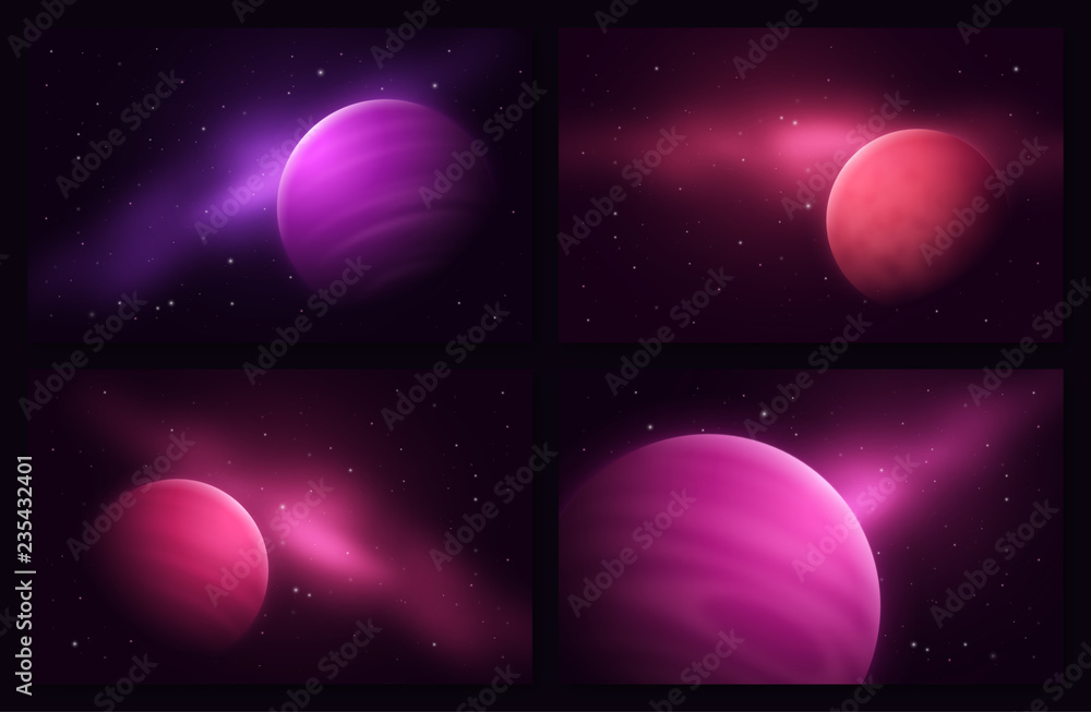 Wall mural deep space sci-fi abstract vector set of illustrations with gas