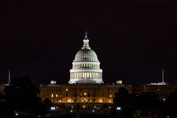 Dome of US Capitol by night in Washington DC