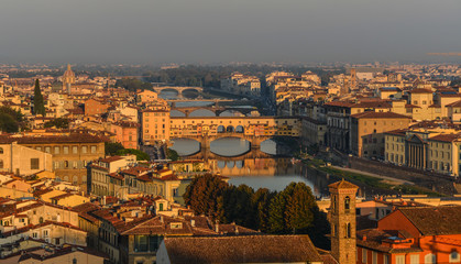 Aerial view of Florence (Italy) at sunrise