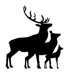 Vector silhouette of deer,hind and baby hind.