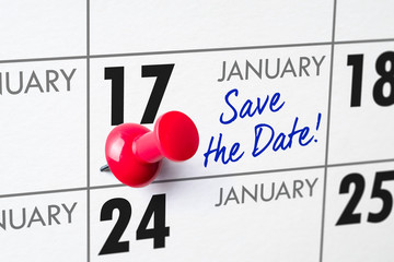 Wall calendar with a red pin - January 17